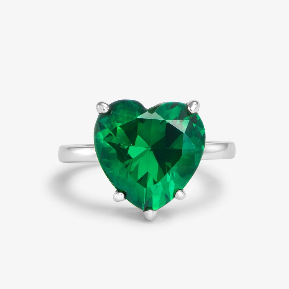 Melinda The Allison Ring Green Emerald Heart Diamondette Silver Size 6 New ✨FIRM